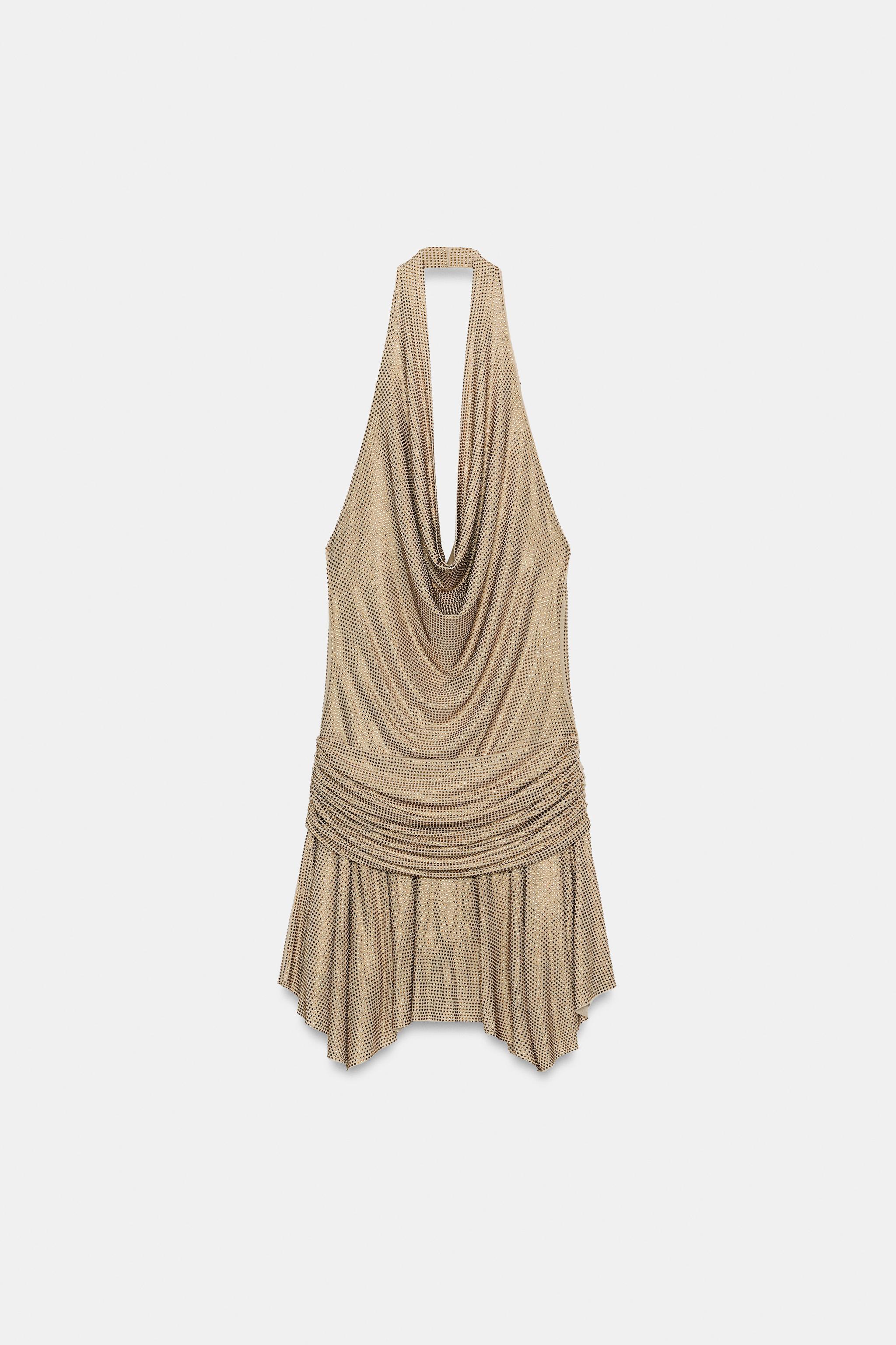 ROBE COURTE HALTER DRAPÉE À BRILLANTS